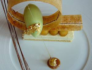 Calvados creme fraiche parfait, with caramelised apple and granny smith sorbet at the Ritz