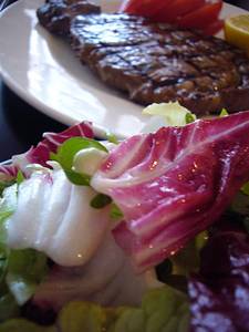 Steak and chips and salad at the Giaconda Dining Room