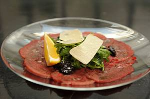 Venison carpaccio at the Mercer  - spot the old prune