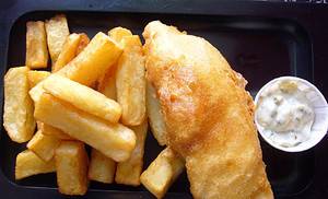Cod and chips, wth homemade tartare sauce, at Tom's Place