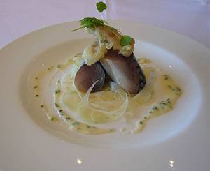 Ballotine of mackerel with smoked eel beignets at Windows