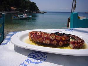 Grilled octopus at Pavlos Fish Taverna on Skopelos, one of the Sporades islands